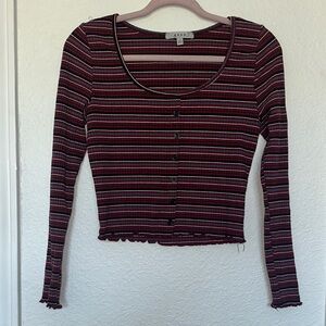 Gaze Burgundy Striped Long Sleeve Top